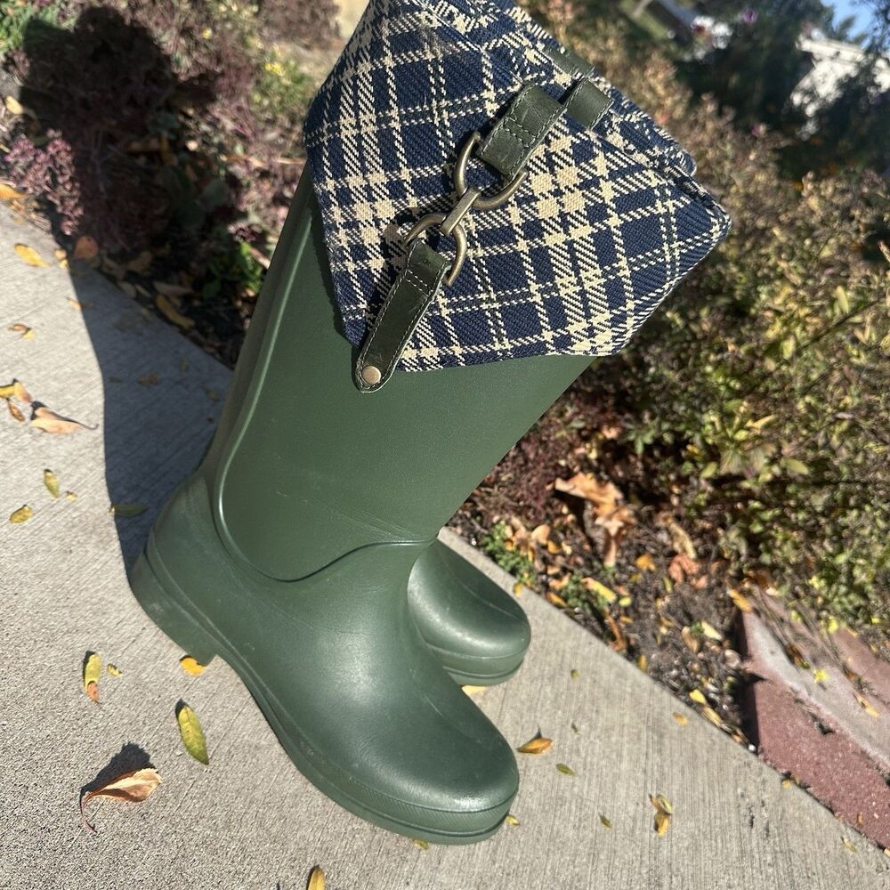 Crocs Birdie Plaid Cuff Rain Boots Green Women’s 11 W 12479
